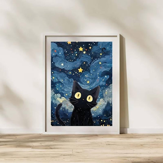 Starry Night Cat 5D Diamond Painting Kit