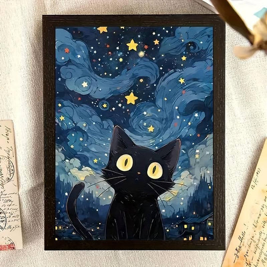 Starry Night Cat 5D Diamond Painting Kit