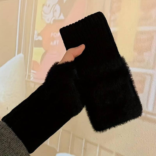 Cozy Furry Knit Fingerless Gloves