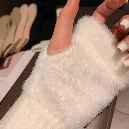 Cozy Furry Knit Fingerless Gloves