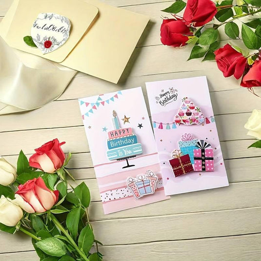 3D Birthday Card Set - 8 Pieces with Envelopes