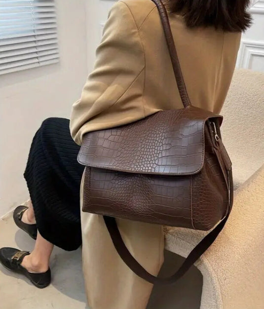 Croc-Embossed Handheld Bag