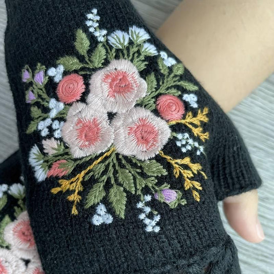 Floral Knit Fingerless Gloves