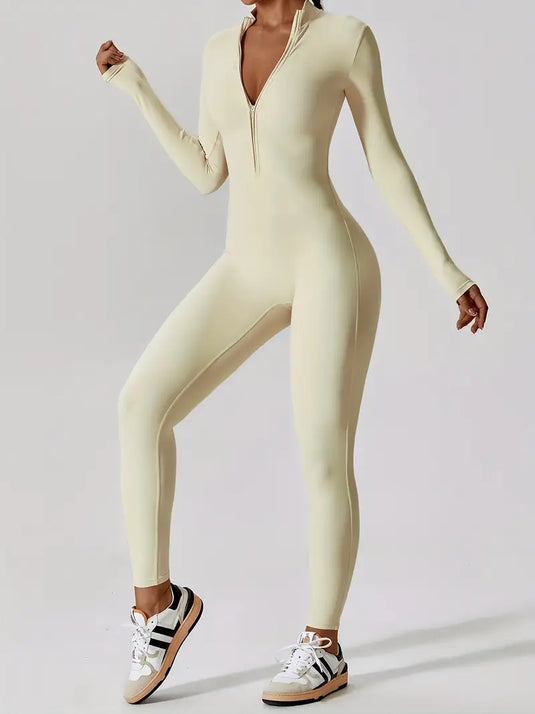 Zip-Up Long-Sleeve Jumpsuit