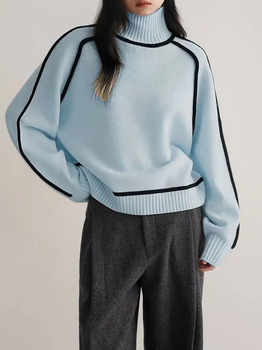 Contrast Trim Turtleneck Sweater