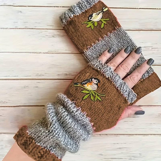 Bird Knit Fingerless Gloves