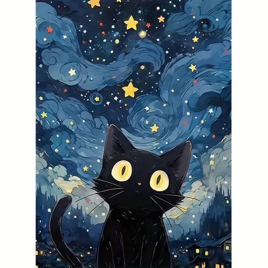 Starry Night Cat 5D Diamond Painting Kit