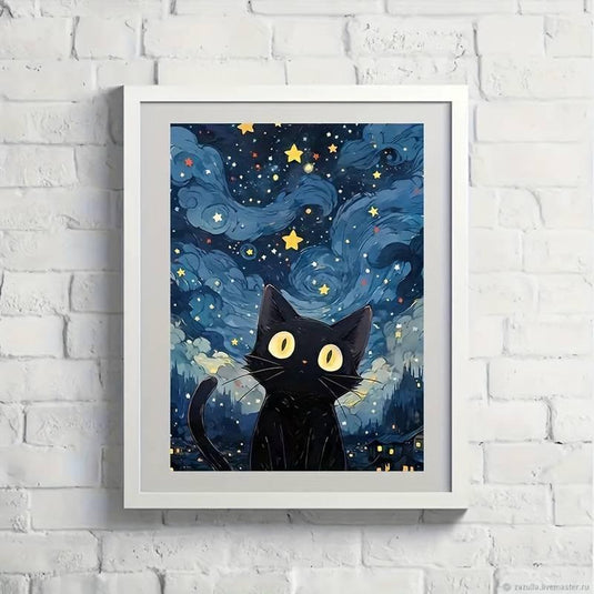 Starry Night Cat 5D Diamond Painting Kit