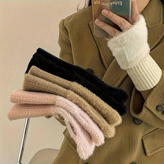 Cozy Furry Knit Fingerless Gloves