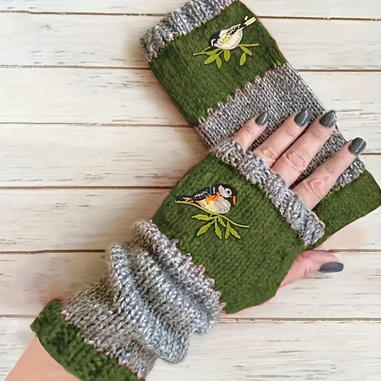 Bird Knit Fingerless Gloves