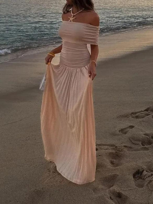 Off-Shoulder Pleated Dress