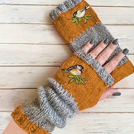 Bird Knit Fingerless Gloves