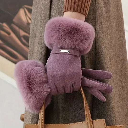 Faux Fur Trim Gloves