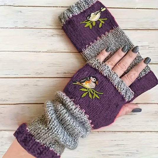 Bird Knit Fingerless Gloves