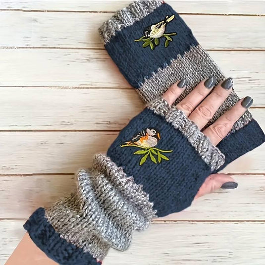 Bird Knit Fingerless Gloves